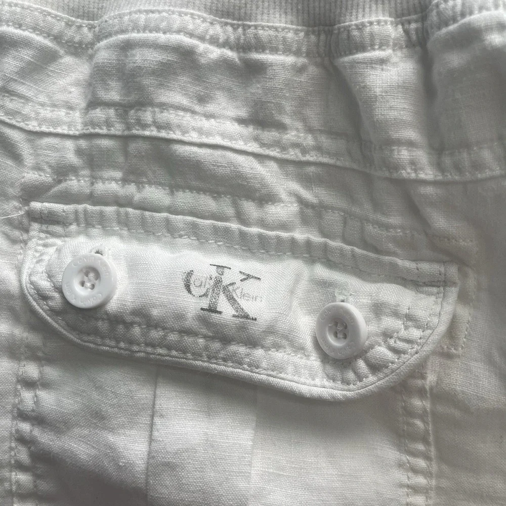 Calvin Klein White Linen Drawstring Waist Shorts Classic Summer Beach XL